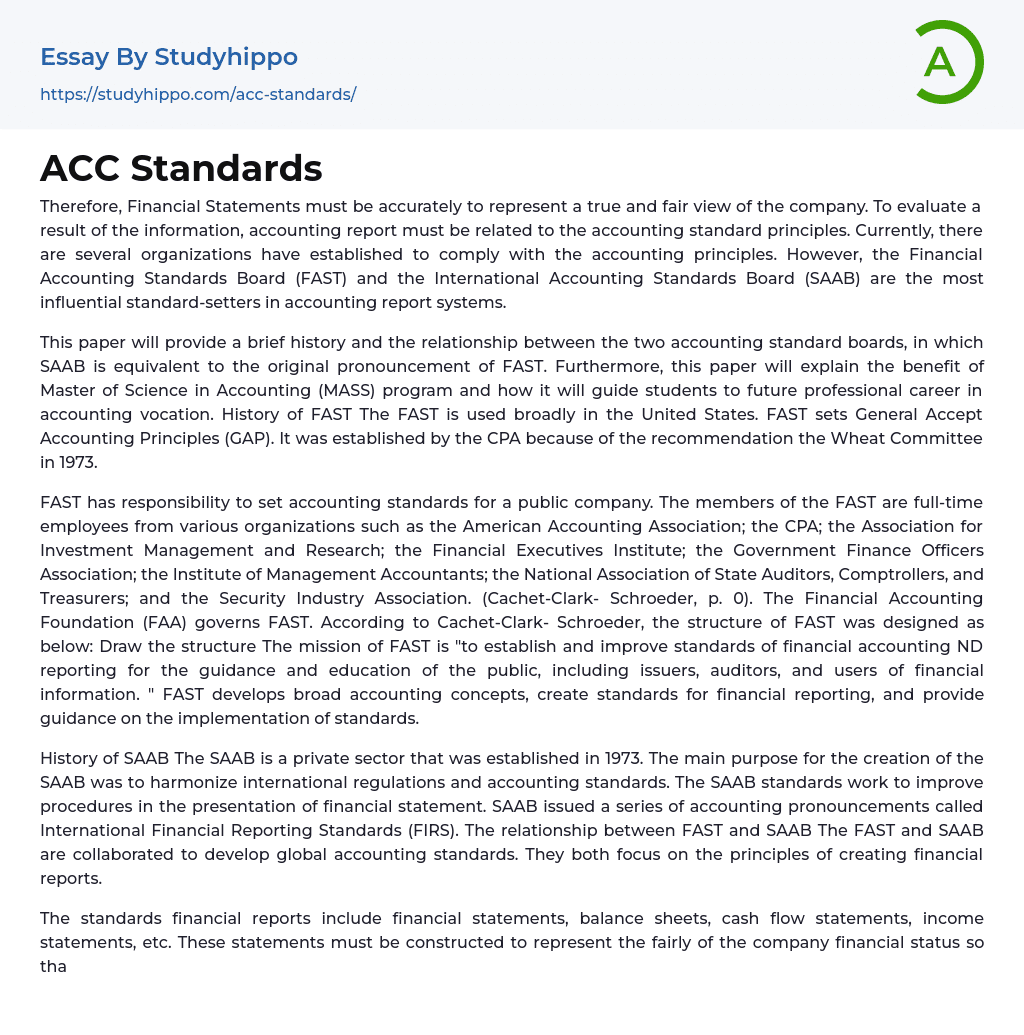 ACC Standards Essay Example