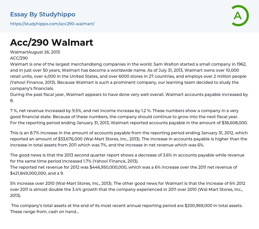 Acc/290 Walmart Essay Example