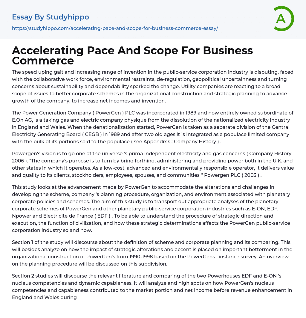 Accelerating Pace And Scope For Business Commerce Essay Example