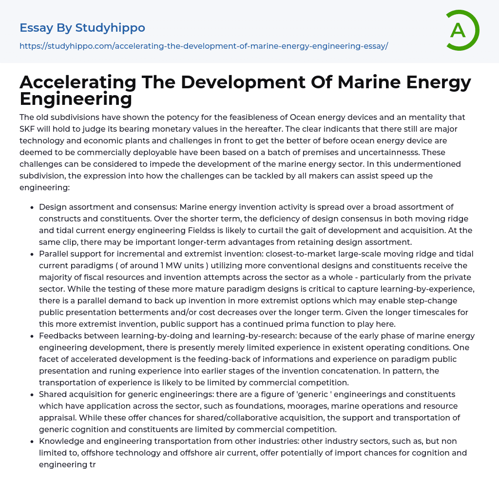 Accelerating The Development Of Marine Energy Engineering Essay Example