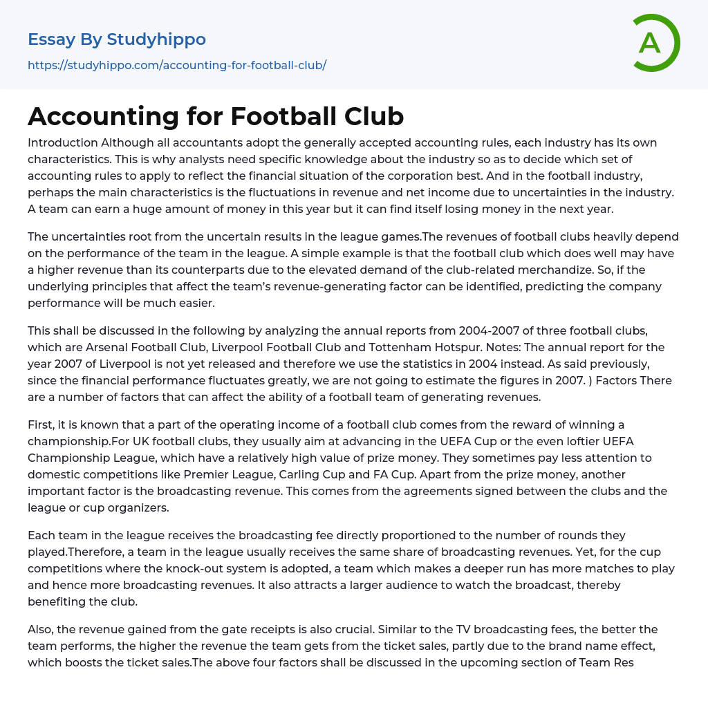 Accounting for Football Club Essay Example