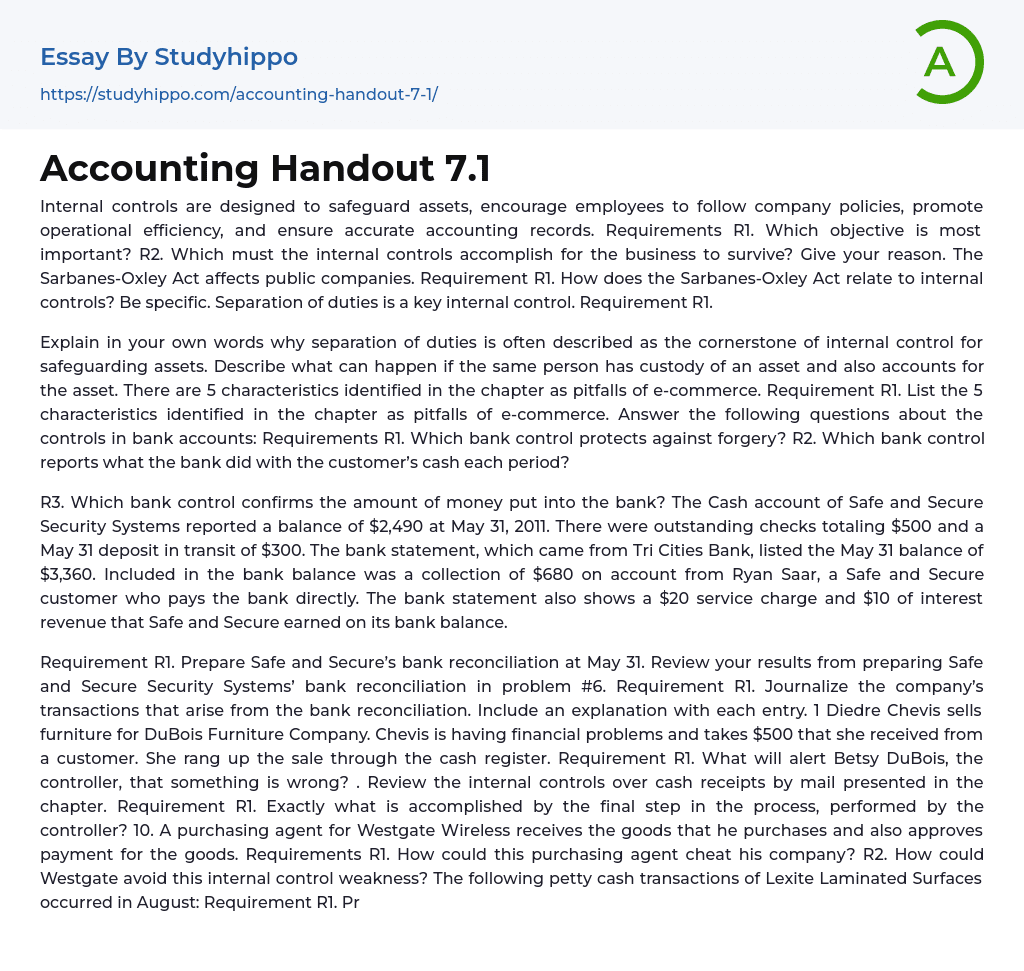 Accounting Handout 7.1 Essay Example