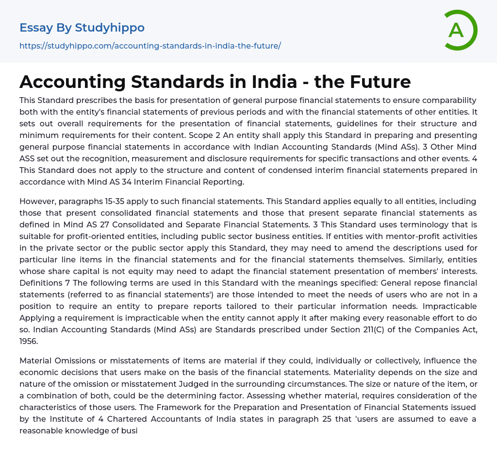 Accounting Standards in India – the Future Essay Example