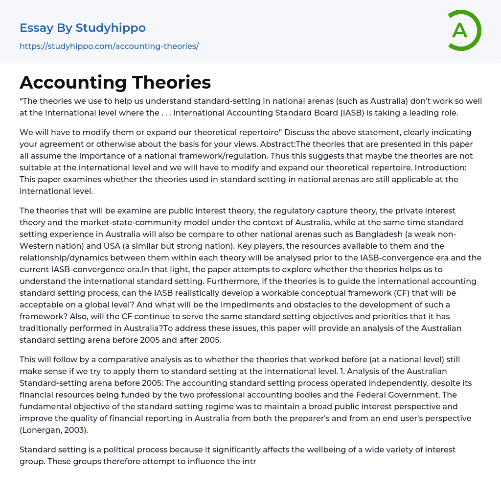 Accounting Theories Essay Example