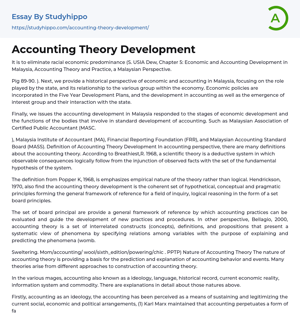 Accounting Theory Development Essay Example