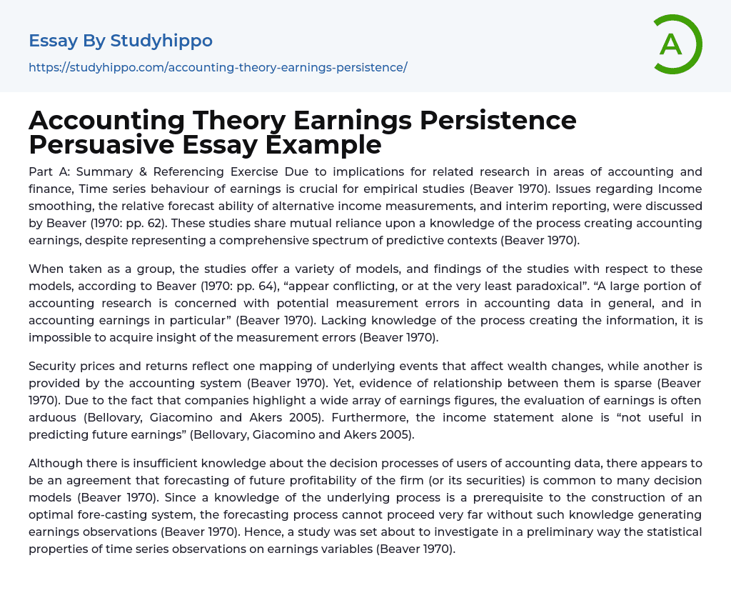 Accounting Theory Earnings Persistence Persuasive Essay Example