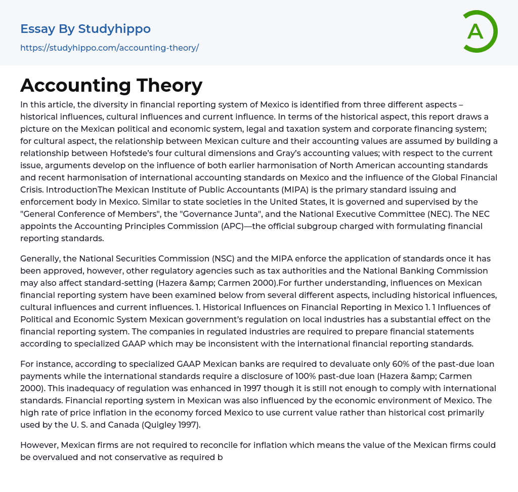 Accounting Theory Essay Example