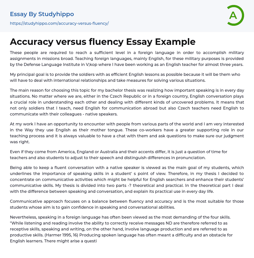 Accuracy versus fluency Essay Example