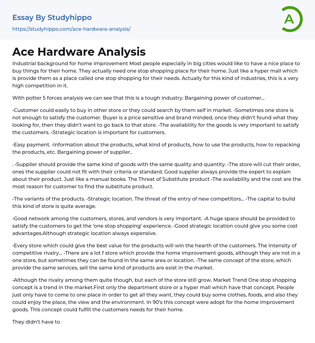 Ace Hardware Analysis Essay Example