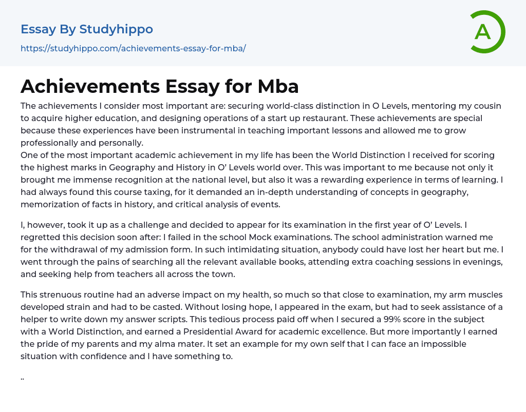 Achievements Essay for Mba