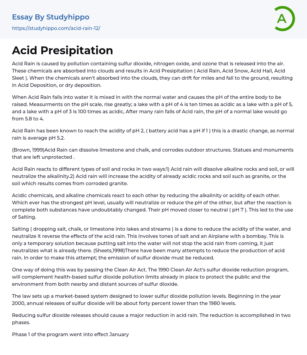 Acid Presipitation Essay Example