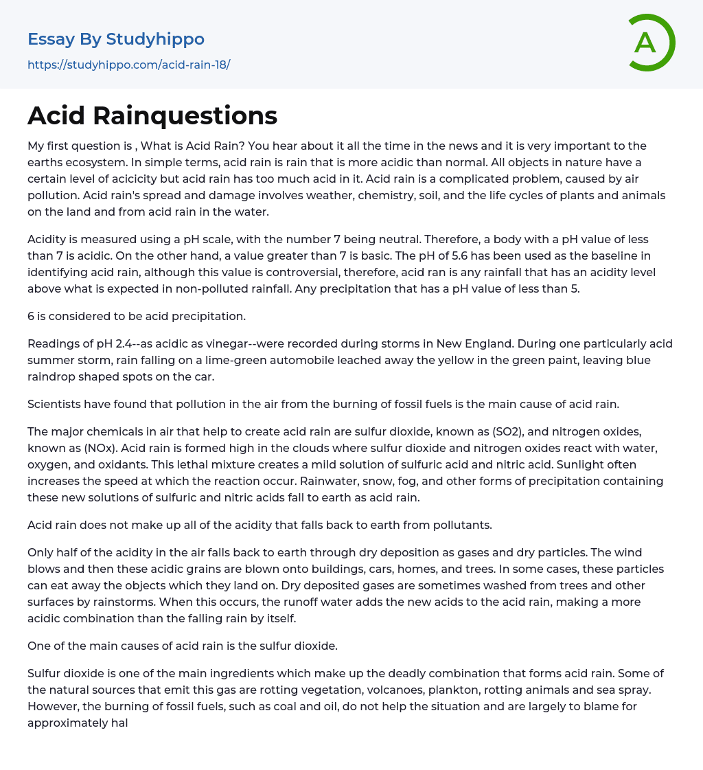 Acid Rainquestions Essay Example