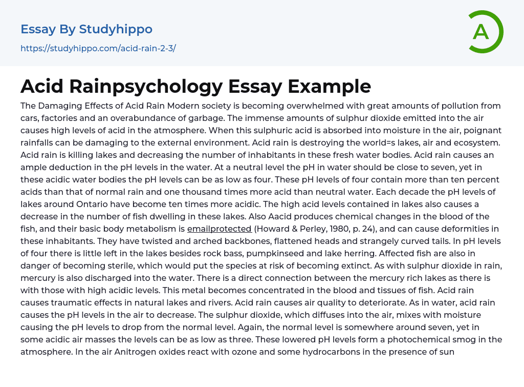 Acid Rainpsychology Essay Example