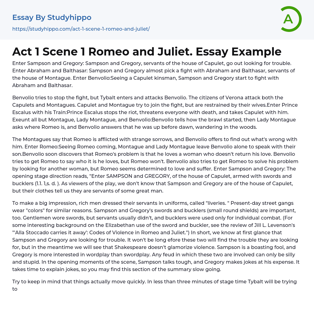Act 1 Scene 1 Romeo and Juliet. Essay Example
