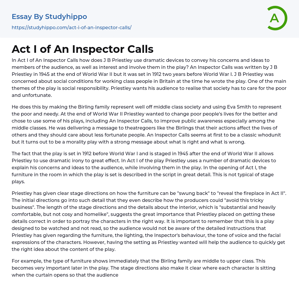 Act I of An Inspector Calls Essay Example