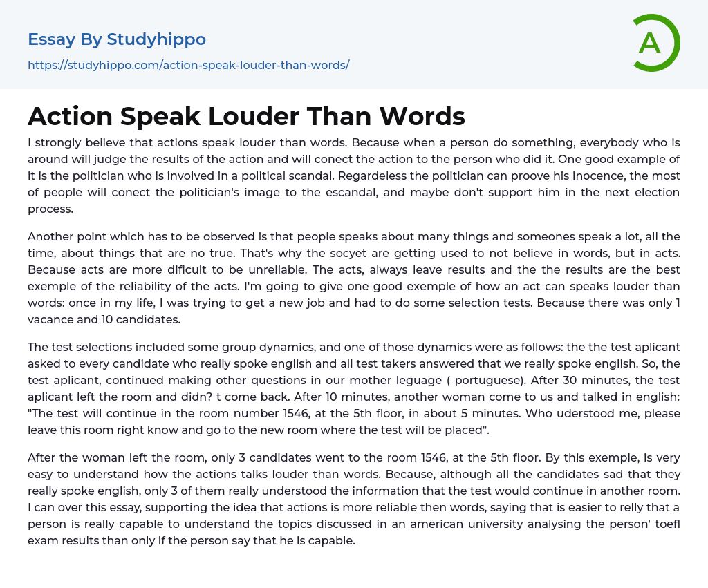 Action Speak Louder Than Words Essay Example