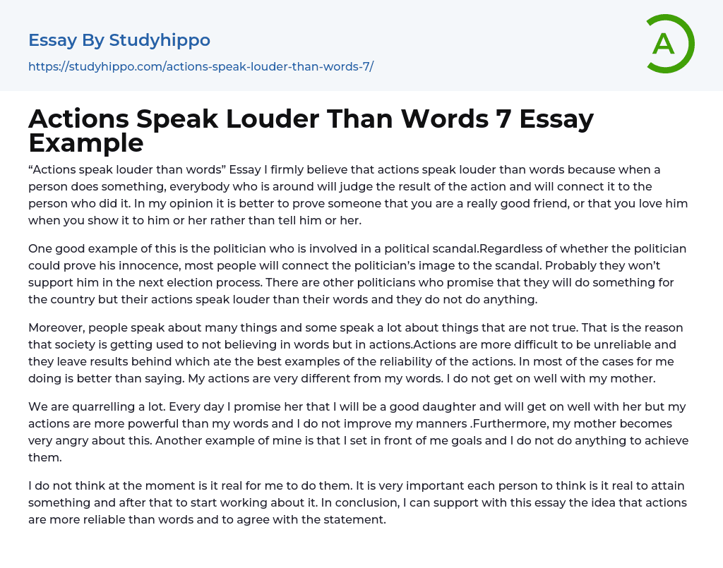 Actions Speak Louder Than Words 7 Essay Example StudyHippo