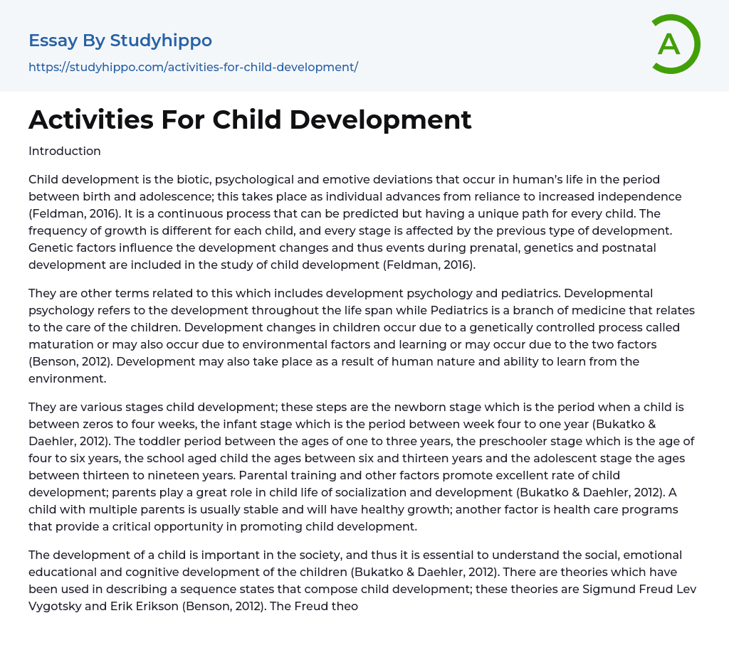 Activities For Child Development Essay Example