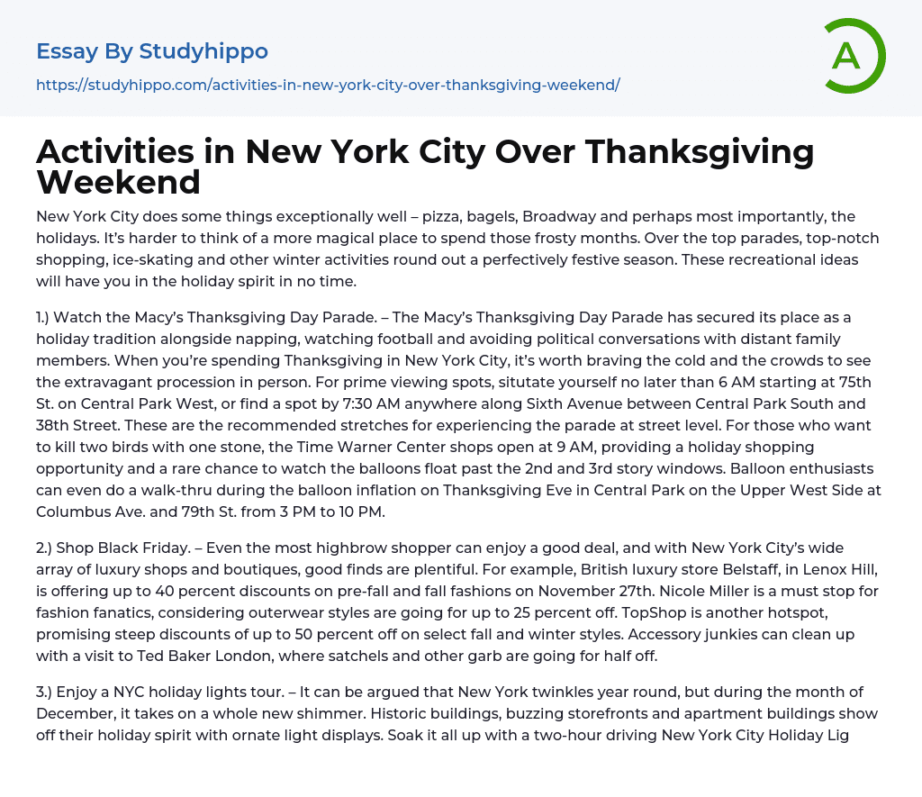 Activities in New York City Over Thanksgiving Weekend Essay Example