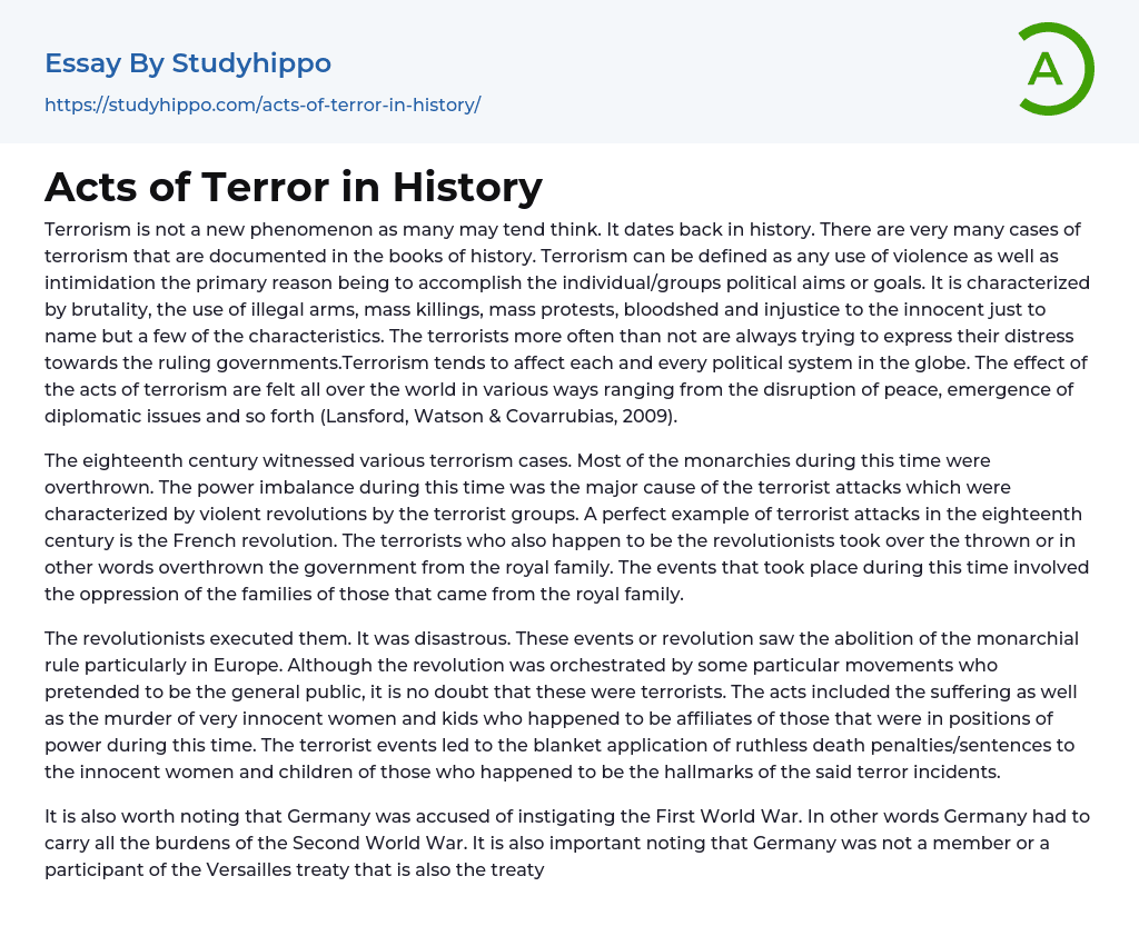Acts of Terror in History Essay Example