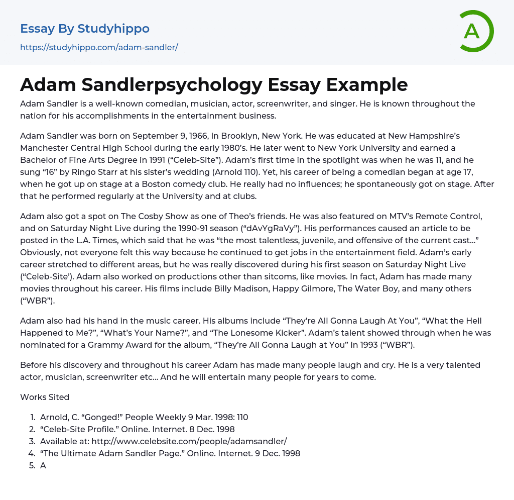Adam Sandlerpsychology Essay Example