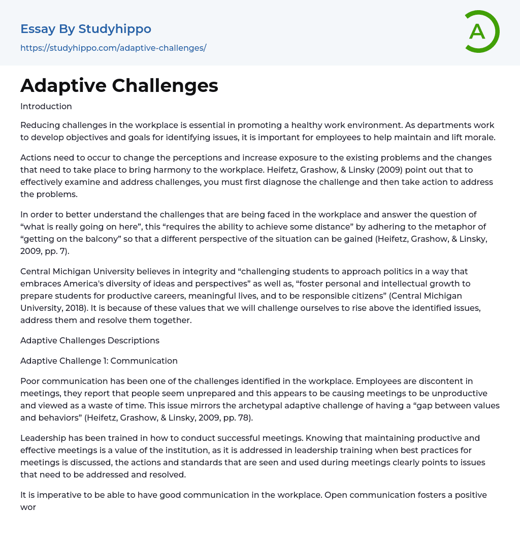 Adaptive Challenges Essay Example
