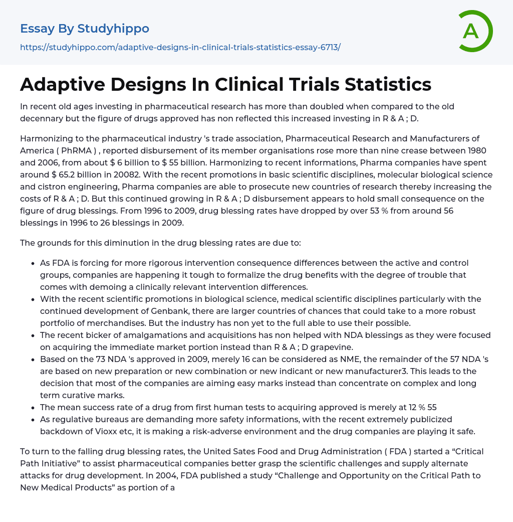 Adaptive Designs In Clinical Trials Statistics Essay Example