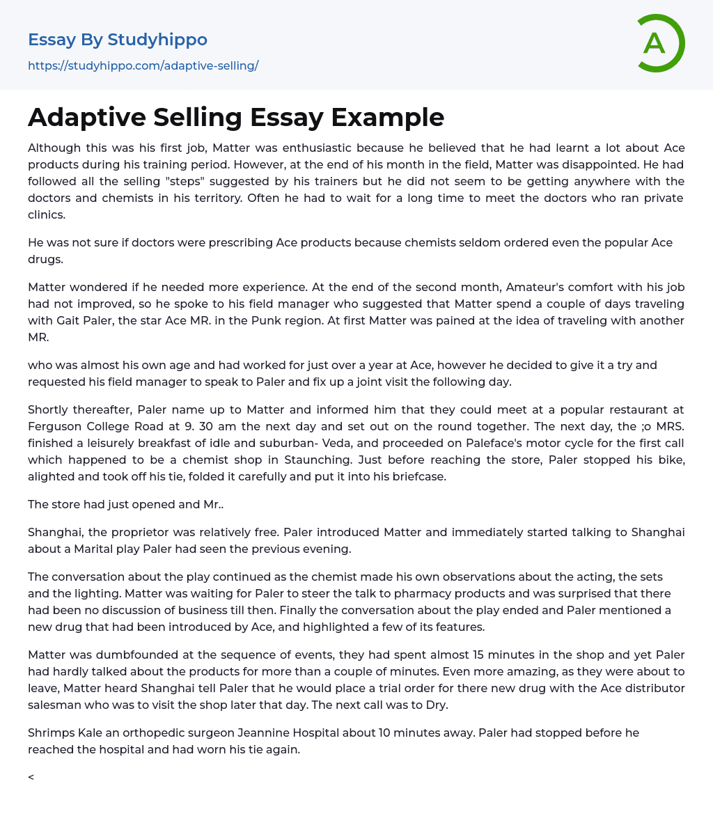 Adaptive Selling Essay Example