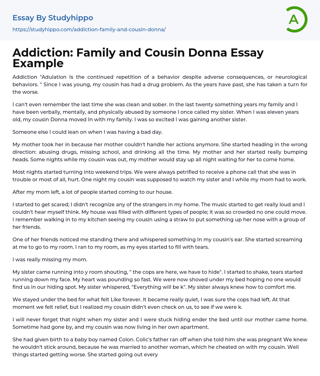 Addiction: Family and Cousin Donna Essay Example