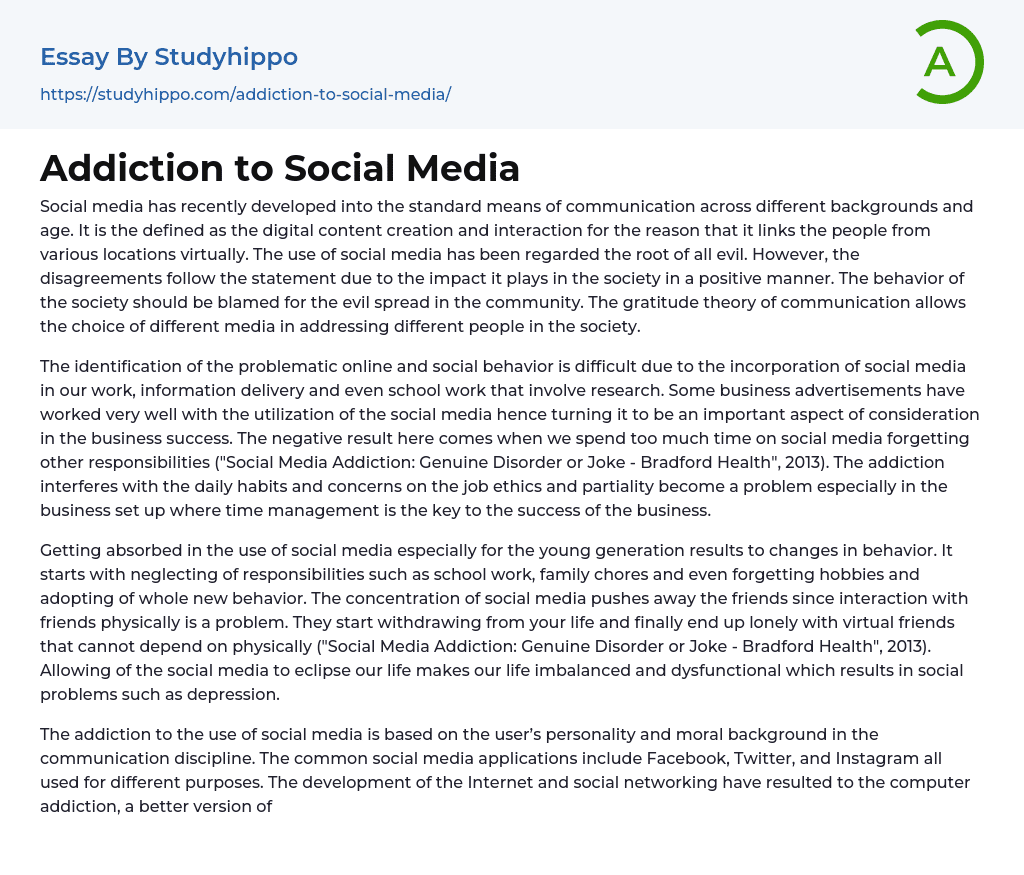 Addiction To Social Media Essay Example StudyHippo