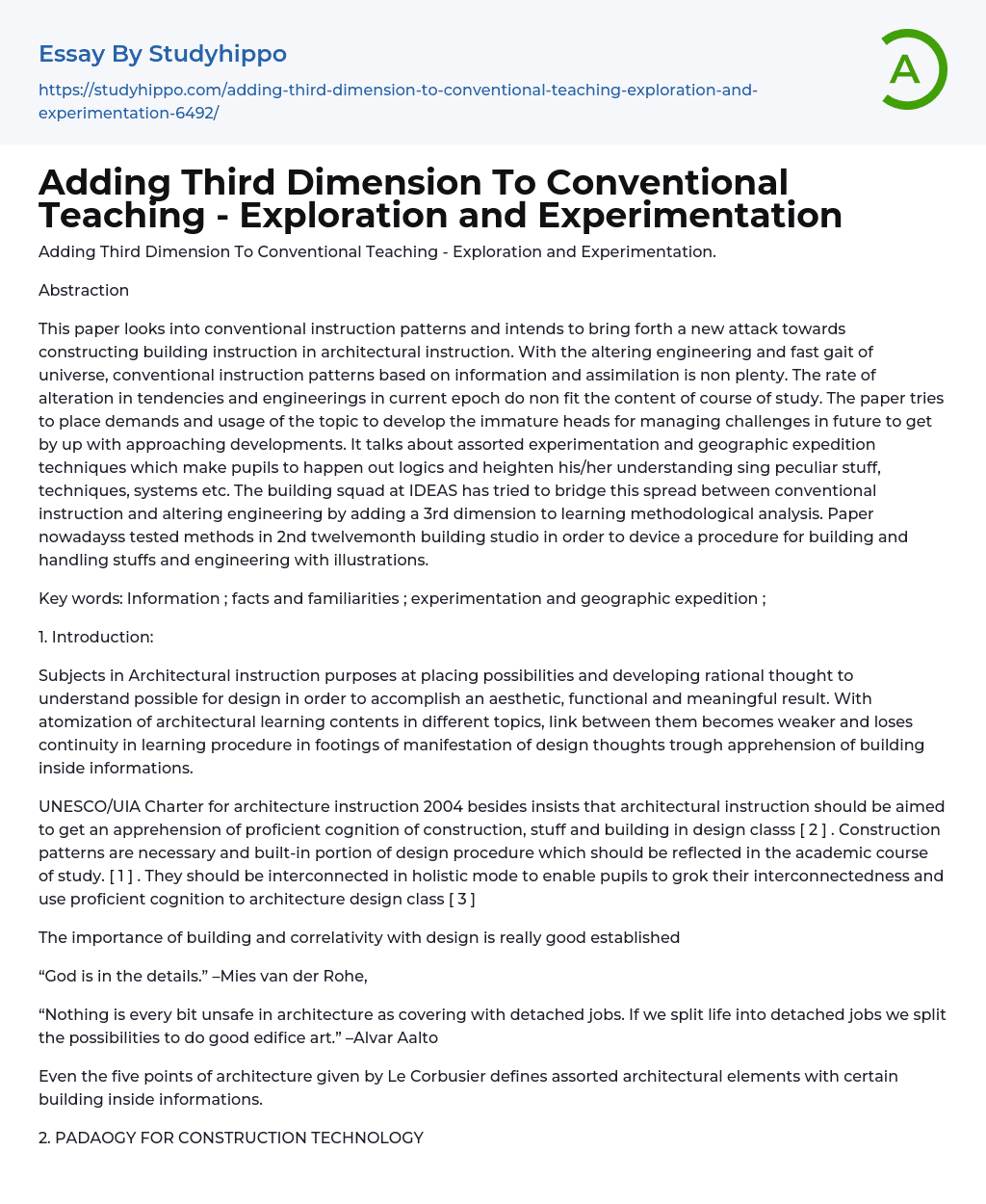 Adding Third Dimension To Conventional Teaching – Exploration and Experimentation