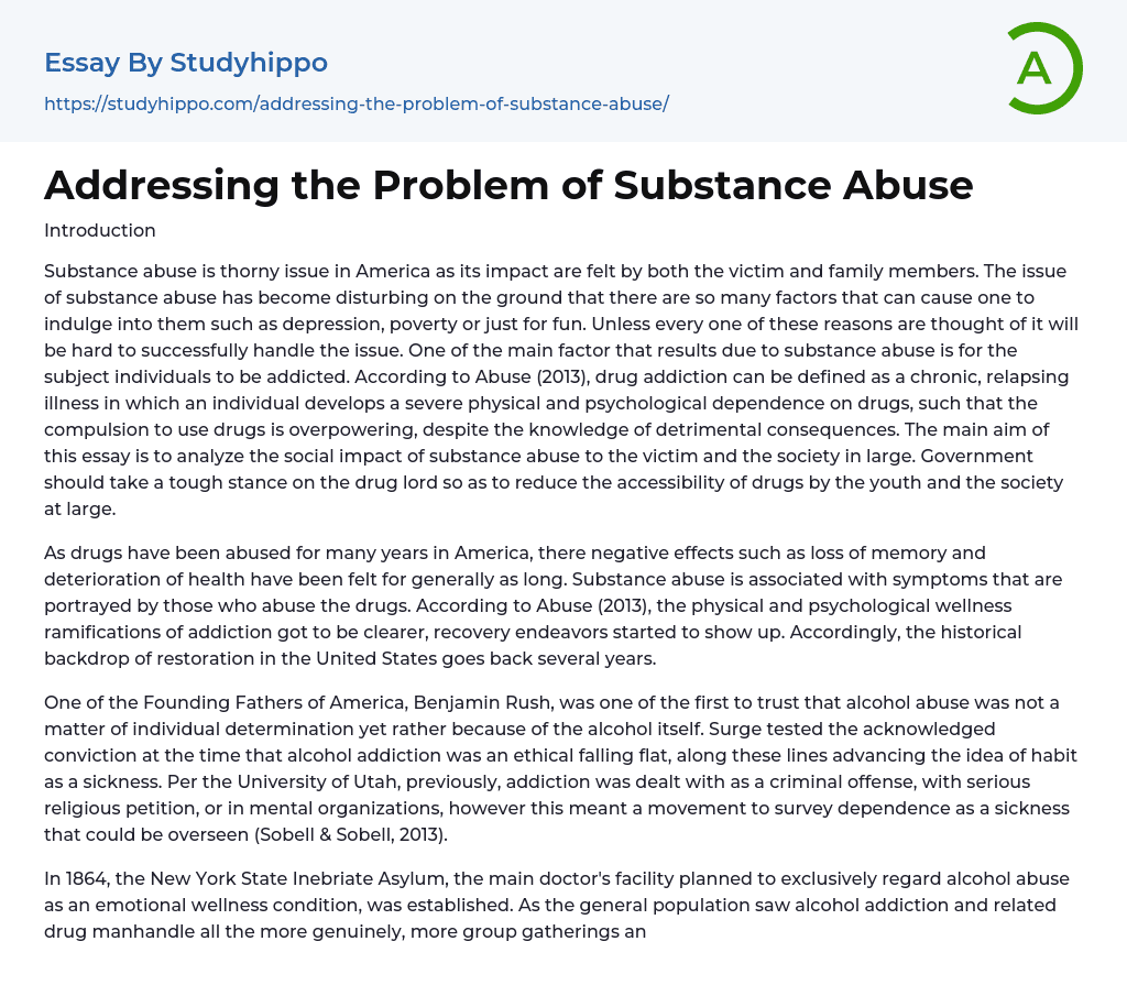 substance abuse problem solution essay