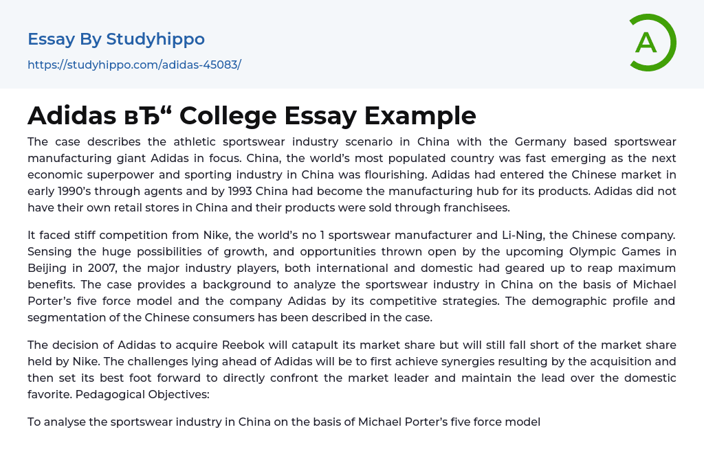 Adidas College Essay Example