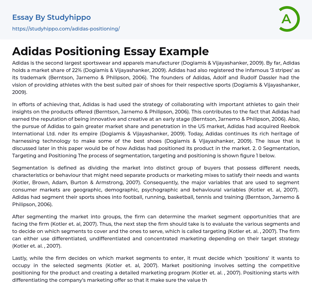 Adidas Positioning Essay Example