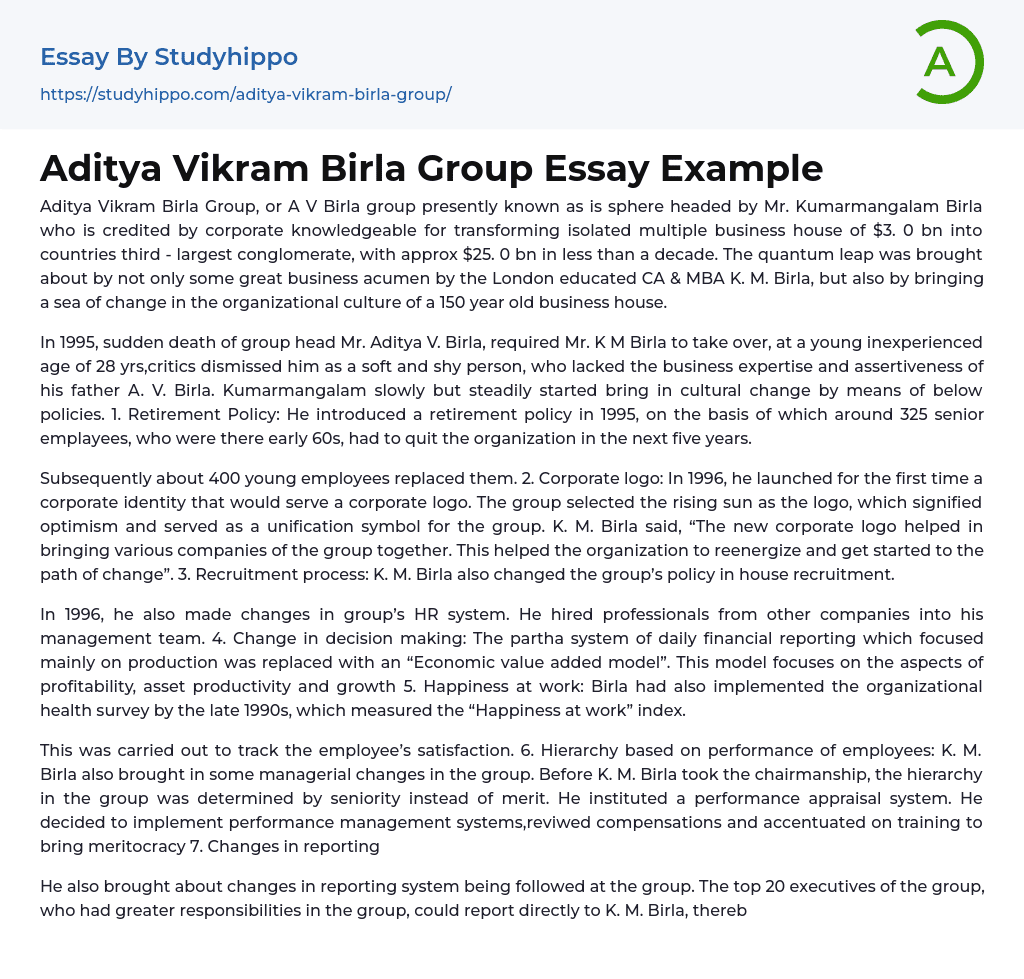 Aditya Vikram Birla Group Essay Example