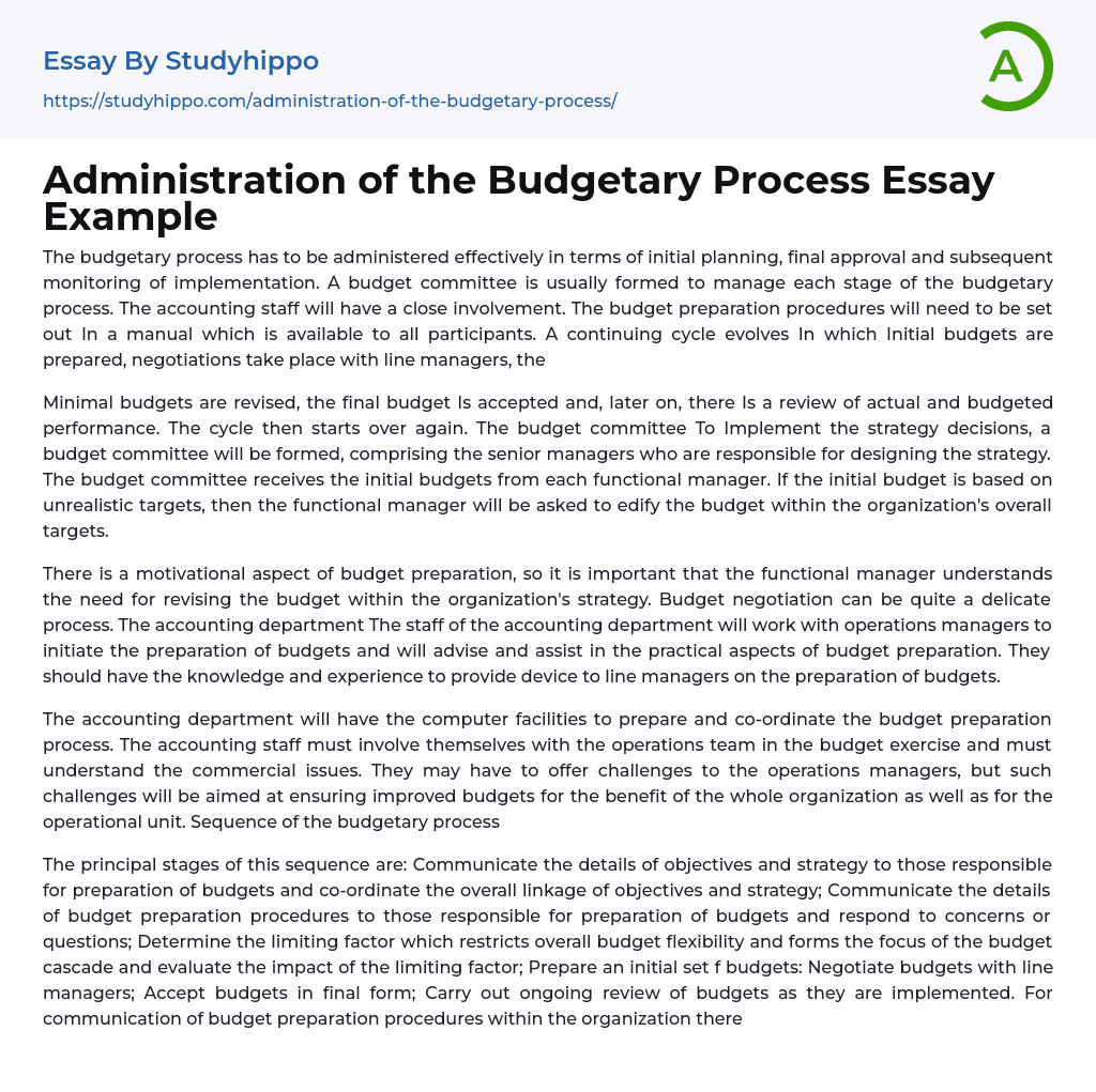 Administration of the Budgetary Process Essay Example