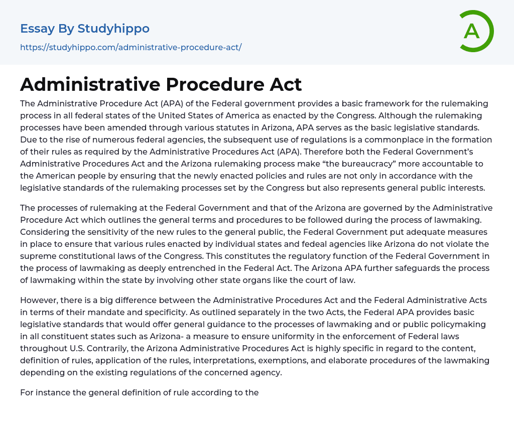Administrative Procedure Act Essay Example