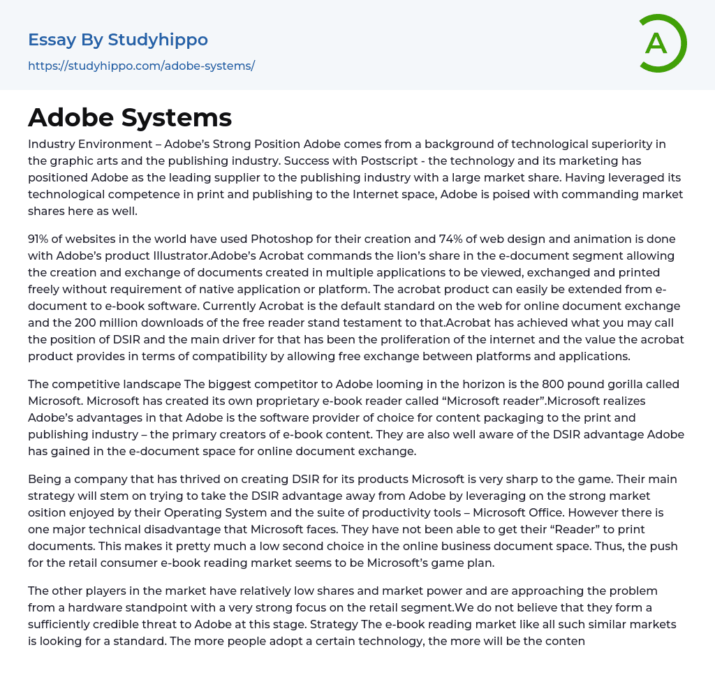 Adobe Systems Essay Example