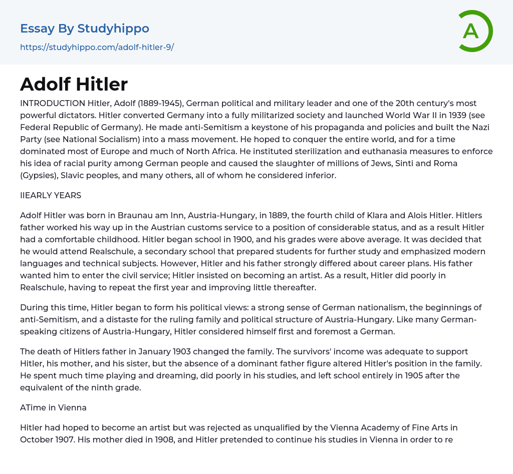 an essay about adolf hitler