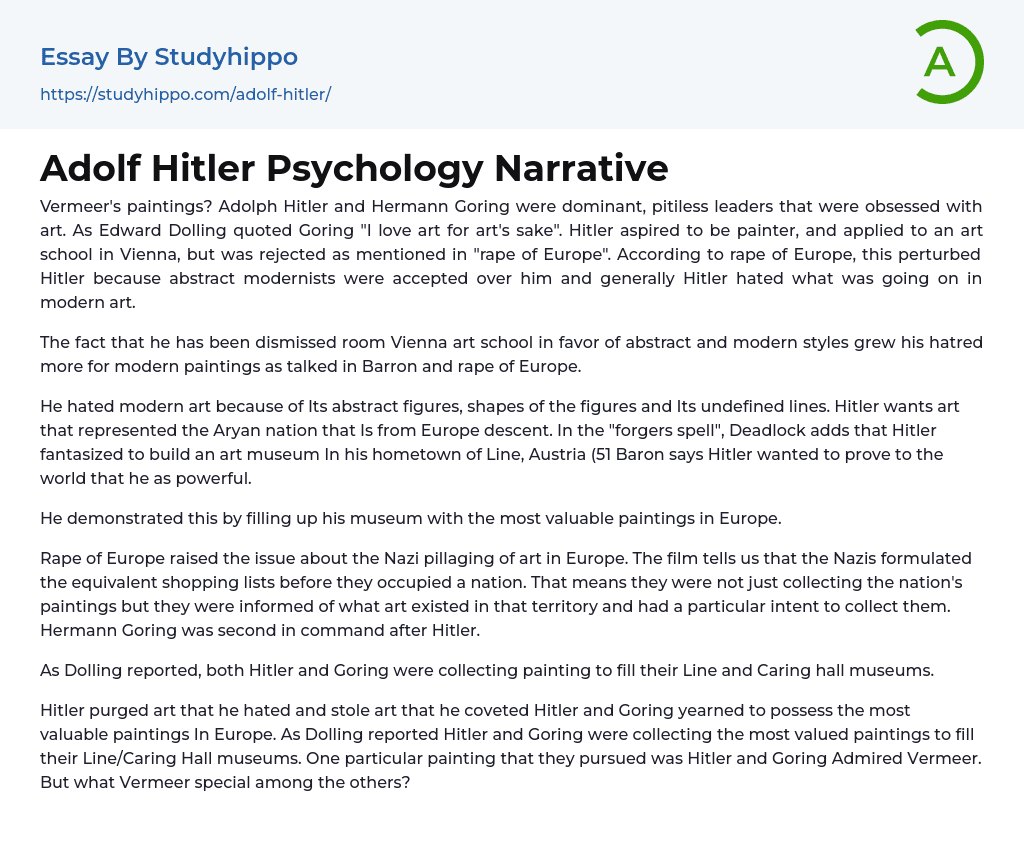 Adolf Hitler Psychology Narrative Essay Example