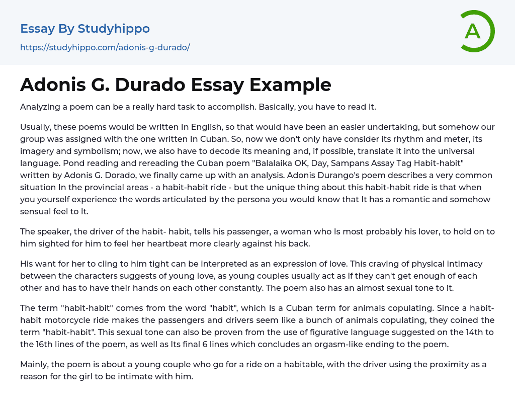 Adonis G. Durado Essay Example