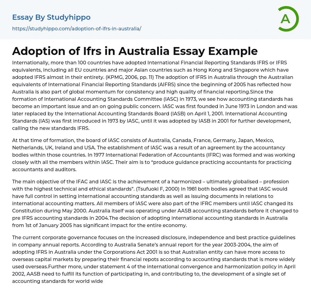 Adoption of Ifrs in Australia Essay Example