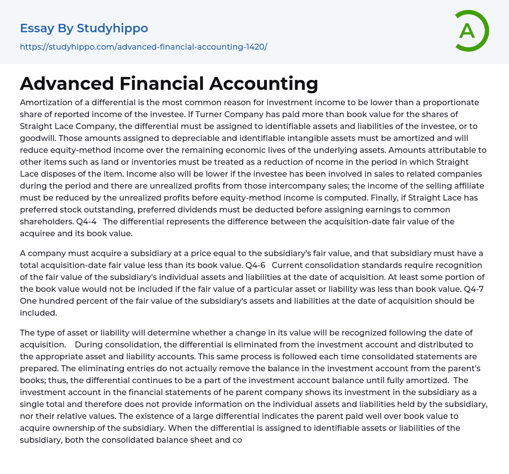 Advanced Financial Accounting Essay Example