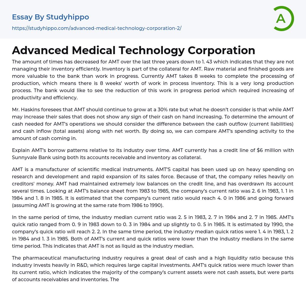 Analysis Advanced Medical Technology Corporation (AMT) Essay Example