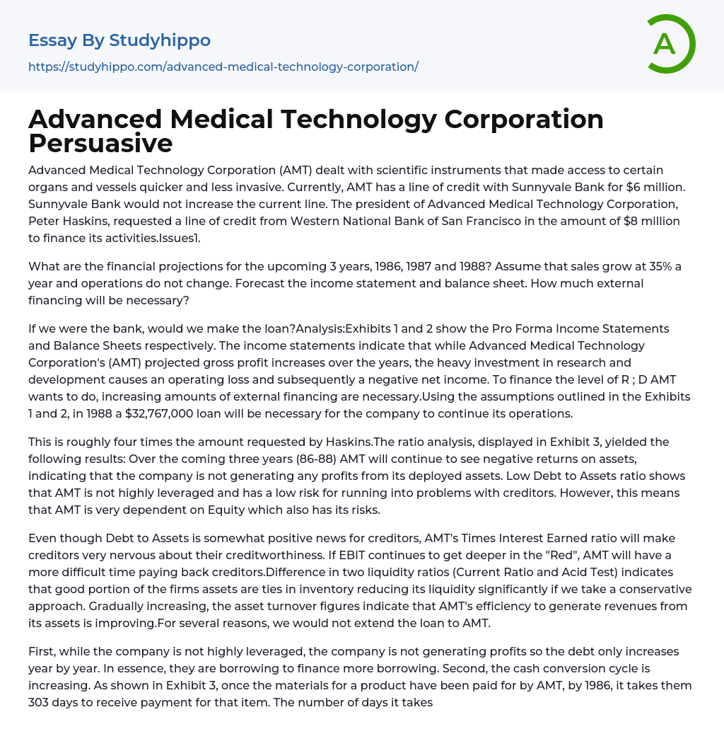 Advanced Medical Technology Corporation Persuasive Essay Example