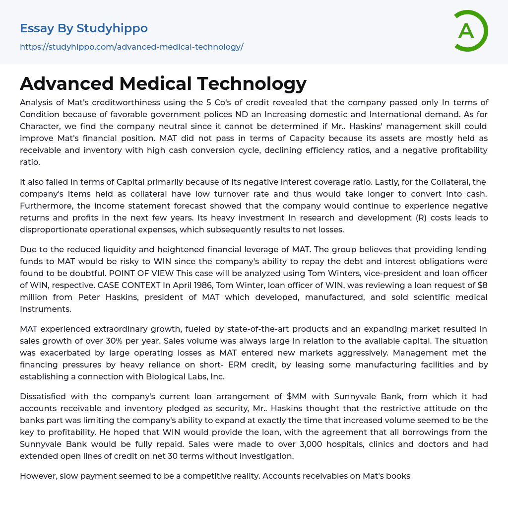 Advanced Medical Technology Essay Example