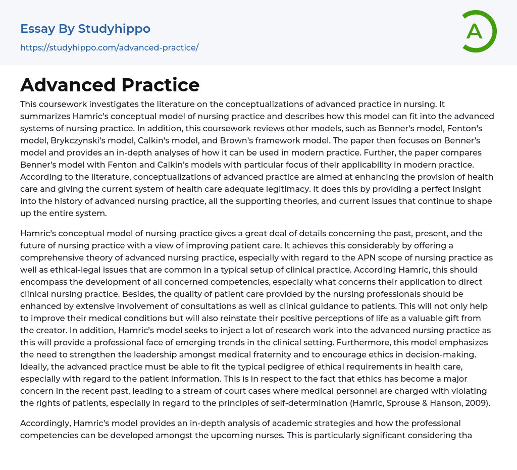 Advanced Practice Essay Example