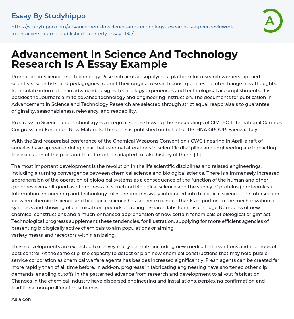 Advancement In Science And Technology Research Is A Essay Example