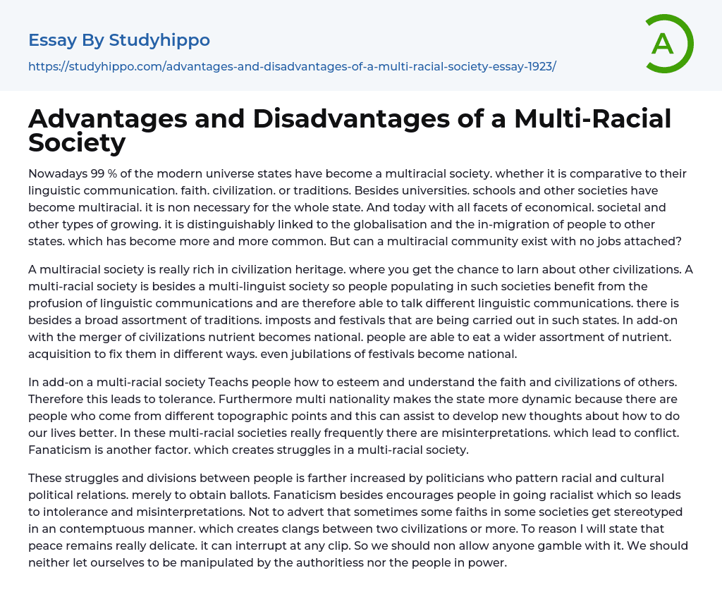 multiculturalism advantages and disadvantages essay