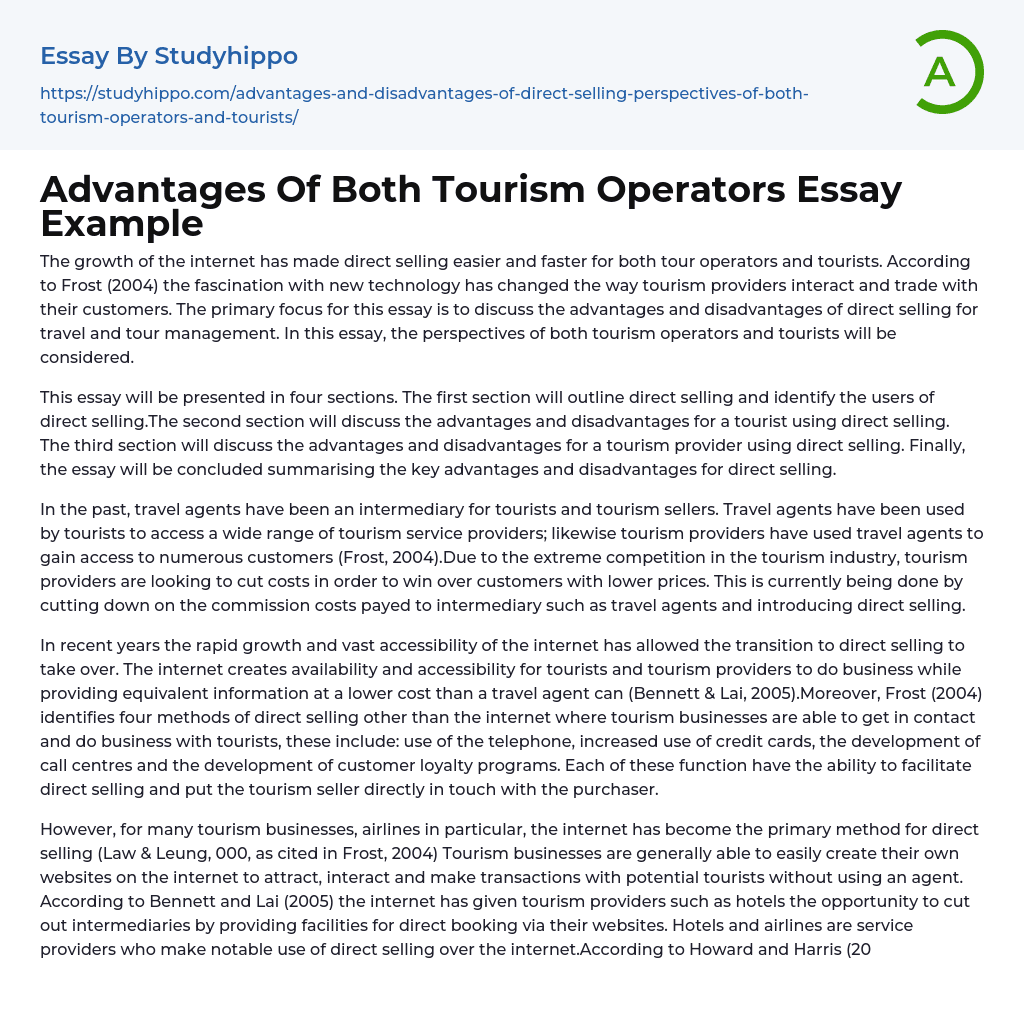 role of tourism essay
